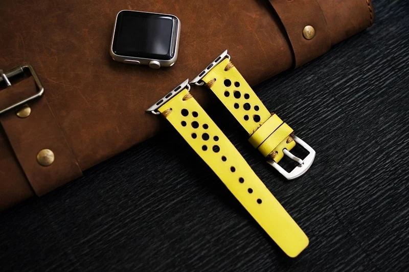 AWBF24-D11-GOLD handgefertigt Vintage Leder Uhrenarmband incl. Lugs Adapter für Apple Watch 1 und 2 (oder Apple Watch Sport) 42mm oder 38mm – Bild 4